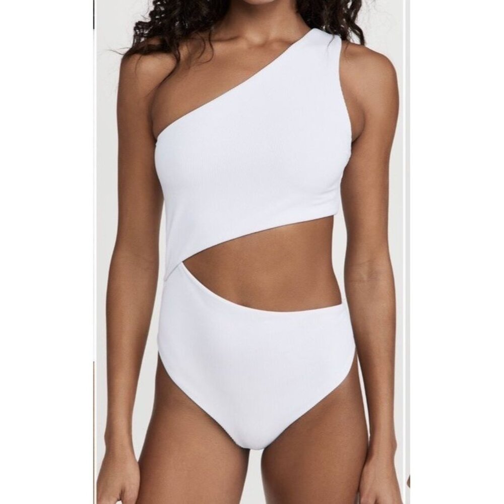 Beach Riot Sz S Swimsuit Celine Ribbed One Shoulder Cut Out White One Piece